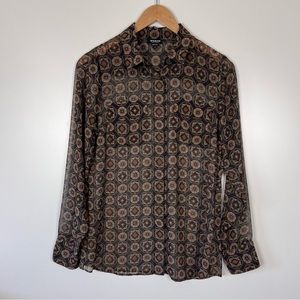 Worth New York Light Weight Button Up Blouse Brown Size Small